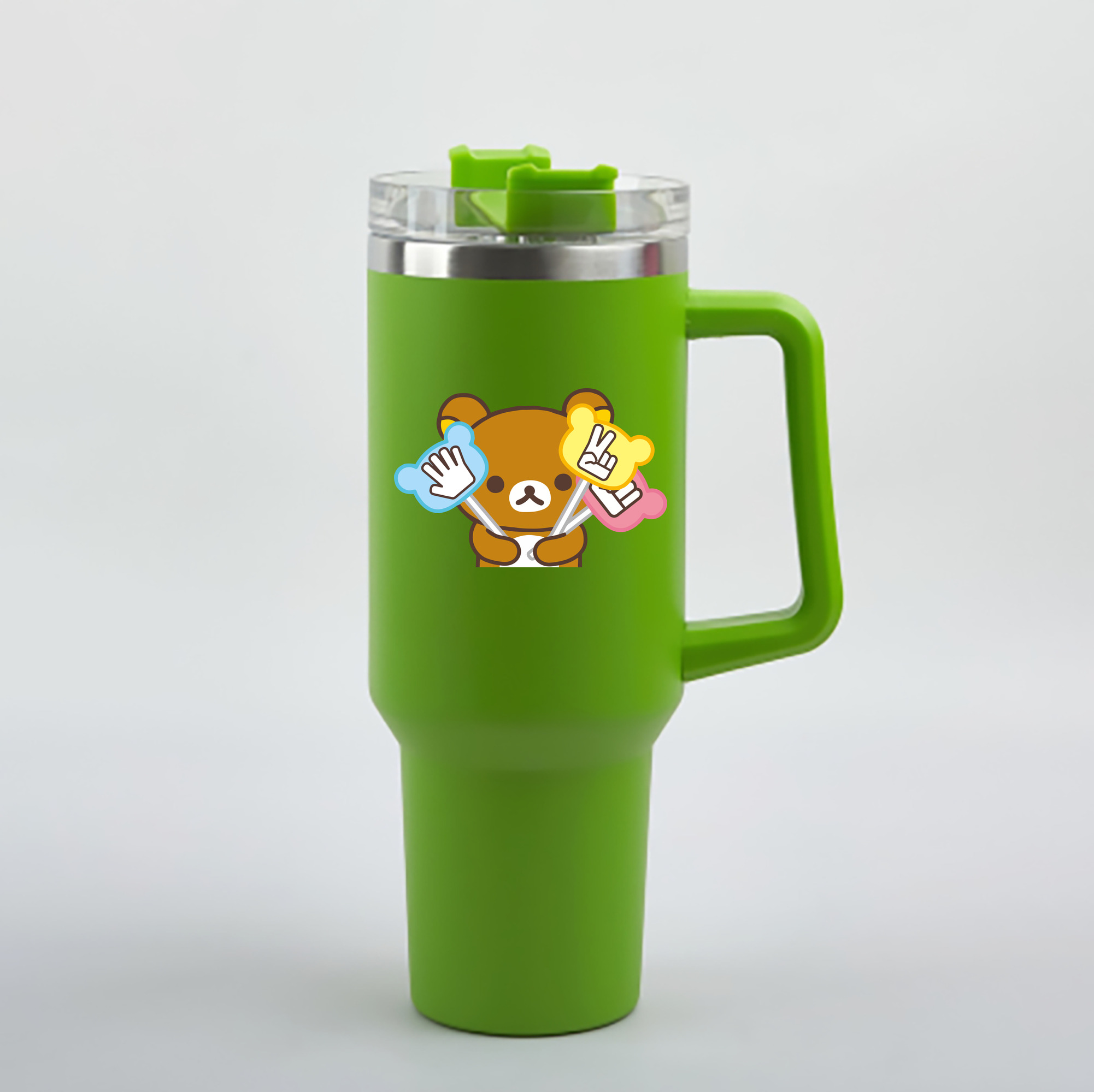 （画像用） リラックマ リラックマ キイロイトリ Rilakkuma Korilakkuma Kiiroitori 1200mL車用タンブラー - クリスタルステッカー（プラスチックストロー付き）